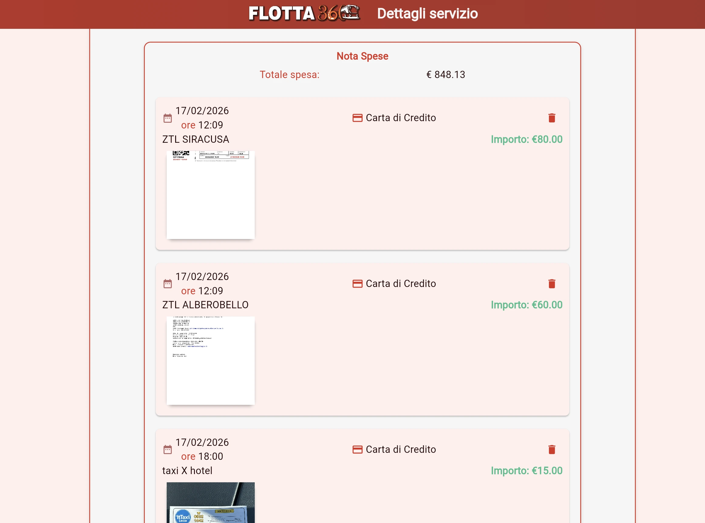 Flotta 360 — nota spese